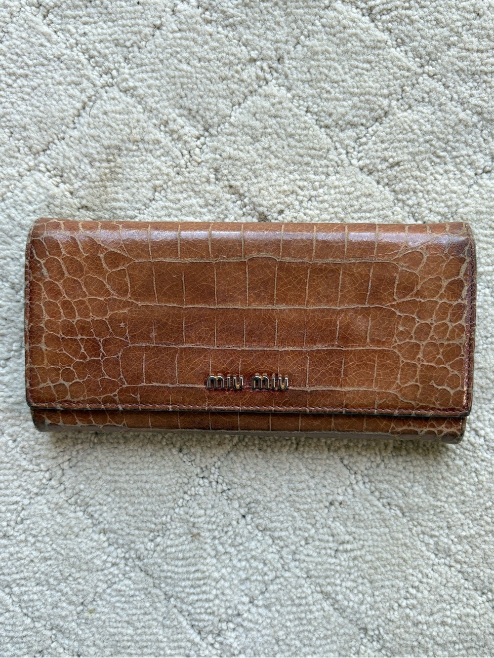 Miu Miu Brown Croc-Embossed Leather Wallet